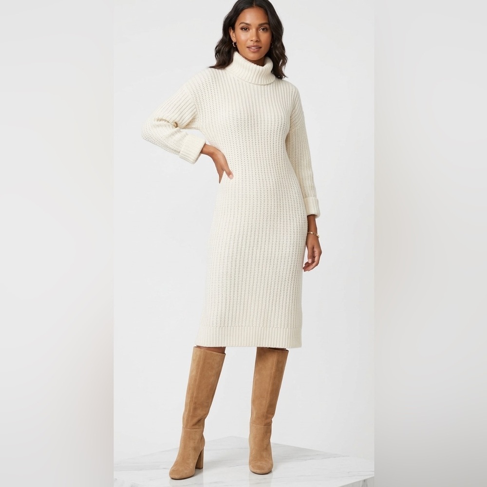 Banana Republic Cotton blend Ivory Cowl Neck cable Knit Sweater Dress Sze Medium